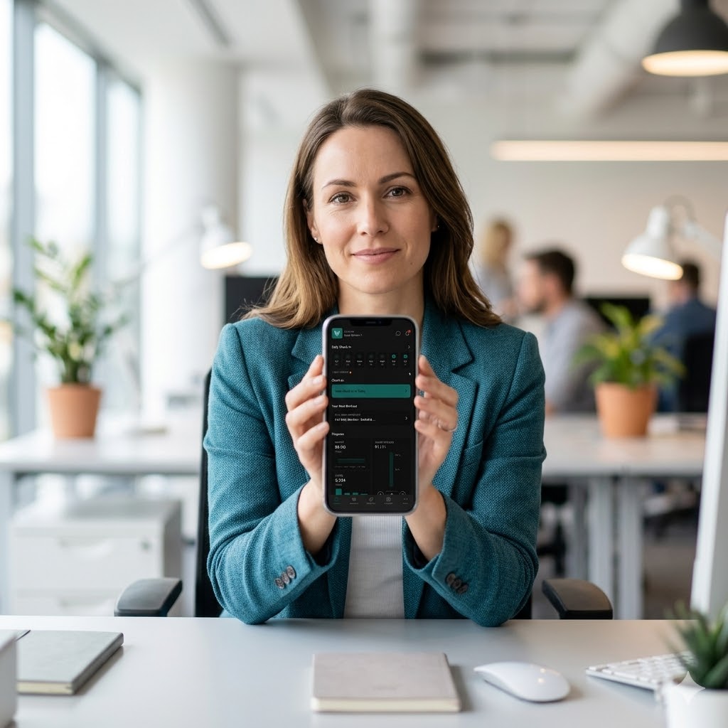 Woman in office using the VYVE platform
